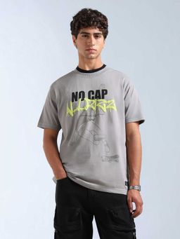 Flying Machine - Men Grey Cotton Relaxed Fit T-Shirt