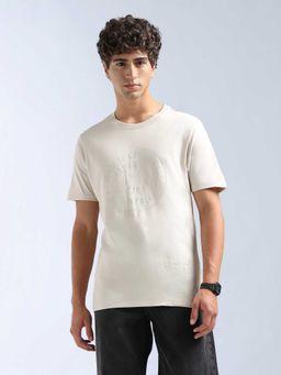 Flying Machine - Men Beige Cotton Regular Fit T-Shirt