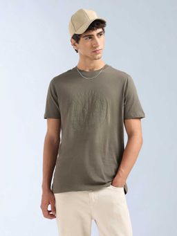 Flying Machine - Men Green Cotton Regular Fit T-Shirt