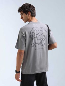 Flying Machine - Men Grey Cotton Relaxed Fit T-Shirt