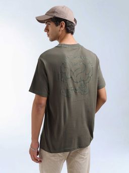 Flying Machine - Men Green Cotton Relaxed Fit T-Shirt