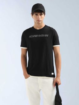 Flying Machine - Men Black Cotton Regular Fit T-Shirt