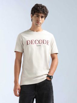 Flying Machine - Men Beige Cotton Regular Fit T-Shirt