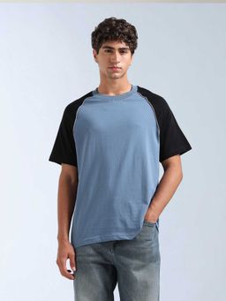 Flying Machine - Men Blue Cotton Relaxed Fit T-Shirt