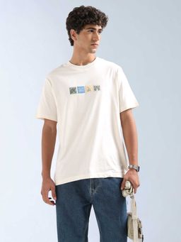 Flying Machine - Men White Cotton Relaxed Fit T-Shirt