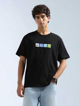 Flying Machine - Men Black Cotton Relaxed Fit T-Shirt