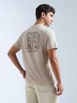 Flying Machine - Men Beige Cotton Regular Fit T-Shirt