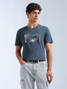 Flying Machine - Men Blue Cotton Regular Fit T-Shirt