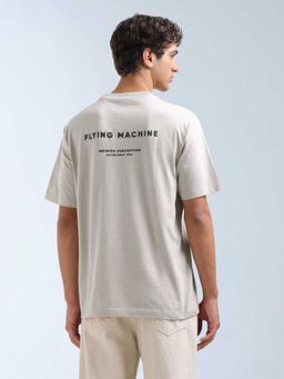 Flying Machine - Men Beige Cotton Relaxed Fit T-Shirt