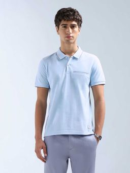Flying Machine - Men Blue Cotton Regular Fit Polo T-Shirt