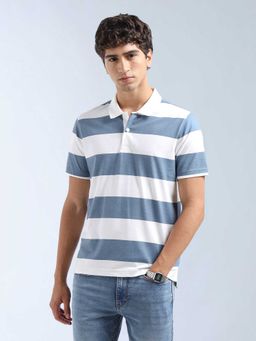 Flying Machine - Men Blue Cotton Regular Fit Polo T-Shirt