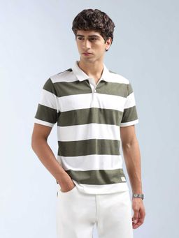 Flying Machine - Men Green Cotton Regular Fit Polo T-Shirt