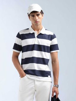 Flying Machine - Men Blue Cotton Regular Fit Polo T-Shirt