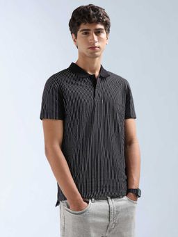 Flying Machine - Men Black Cotton Regular Fit Polo T-Shirt