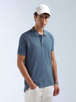 Flying Machine - Men Blue Cotton Regular Fit Polo T-Shirt