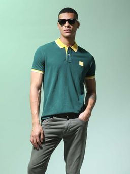 Flying Machine - Men Green Cotton Regular Fit Polo T-Shirt