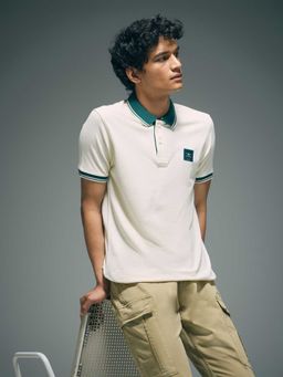 Flying Machine - Men White Cotton Regular Fit Polo T-Shirt