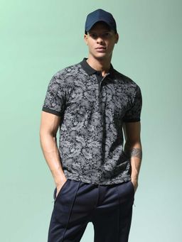 Flying Machine - Men Black Cotton Regular Fit Polo T-Shirt