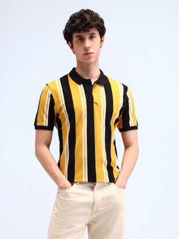 Flying Machine - Men Yellow Cotton Regular Fit Polo T-Shirt