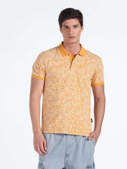 Flying Machine - Men Yellow Cotton Regular Fit Polo T-Shirt