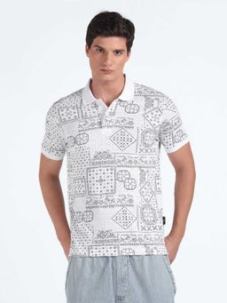 Flying Machine - Men White Cotton Regular Fit Polo T-Shirt