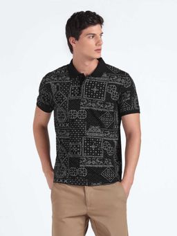 Flying Machine - Men Black Cotton Regular Fit Polo T-Shirt