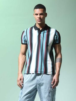Flying Machine - Men Blue Cotton Regular Fit Polo T-Shirt