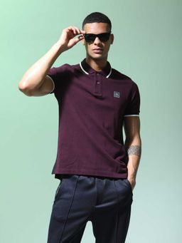 Flying Machine - Men Purple Cotton Regular Fit Polo T-Shirt