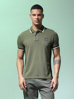 Flying Machine - Men Green Cotton Regular Fit Polo T-Shirt