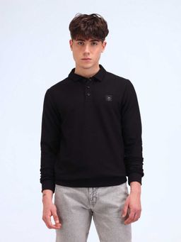 Flying Machine - Men Black Cotton Relaxed Fit Polo T-Shirt