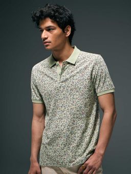 Flying Machine - Men Green Cotton Regular Fit Polo T-Shirt