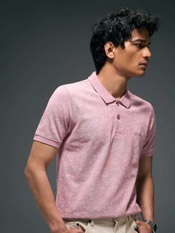 Flying Machine - Men Pink Cotton Regular Fit Polo T-Shirt