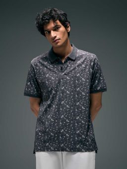 Flying Machine - Men Grey Cotton Regular Fit Polo T-Shirt