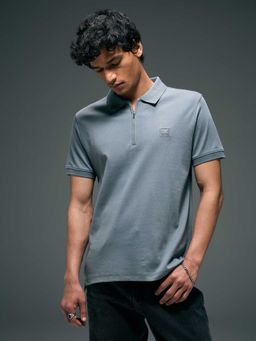 Flying Machine - Men Blue Cotton Regular Fit Polo T-Shirt