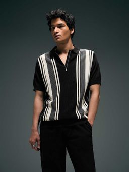 Flying Machine - Men Black Cotton Regular Fit Polo T-Shirt