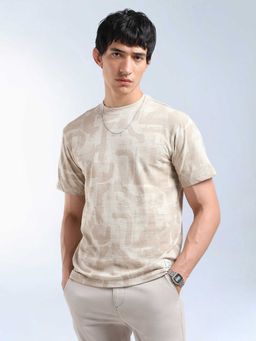 Flying Machine - Men Beige Cotton Relaxed Fit T-Shirt