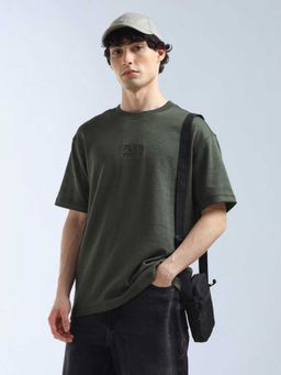 Flying Machine - Men Green Cotton Relaxed Fit T-Shirt