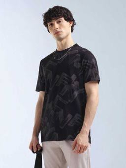 Flying Machine - Men Black Cotton Regular Fit T-Shirt