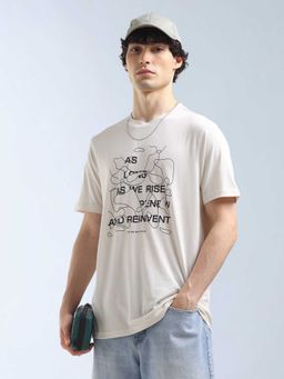 Flying Machine - Men White Cotton Regular Fit T-Shirt