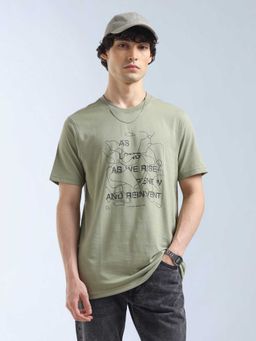 Flying Machine - Men Green Cotton Regular Fit T-Shirt