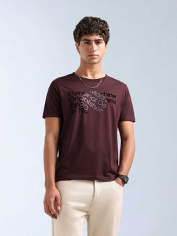 Flying Machine - Men Red Cotton Regular Fit T-Shirt