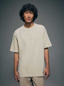 Flying Machine - Men Beige Cotton Relaxed Fit T-Shirt