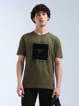 Flying Machine - Men Green Cotton Regular Fit T-Shirt