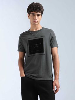 Flying Machine - Men Black Cotton Regular Fit T-Shirt