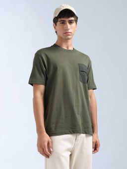 Flying Machine - Men Green Cotton Relaxed Fit T-Shirt