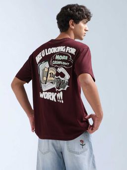 Flying Machine - Men Red Cotton Relaxed Fit T-Shirt