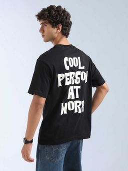 Flying Machine - Men Black Cotton Relaxed Fit T-Shirt