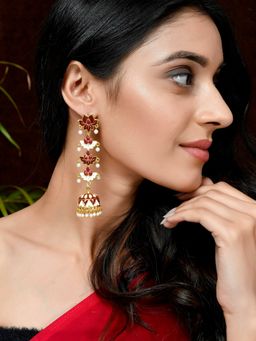 Silvermerc Designs - Gold Plated Maroon Dome Shaped Handcrafted Jhumkas