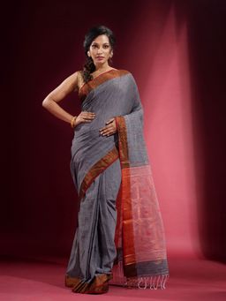 CHARUKRITI - Dark Grey with Ethnic Motif and Zari Design Saree with Unstitched Blouse