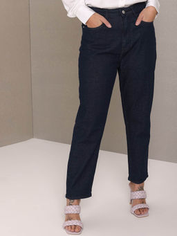 U.S. POLO ASSN. - Women Dark Blue Mid Rise Rinsed Mom Fit Jeans